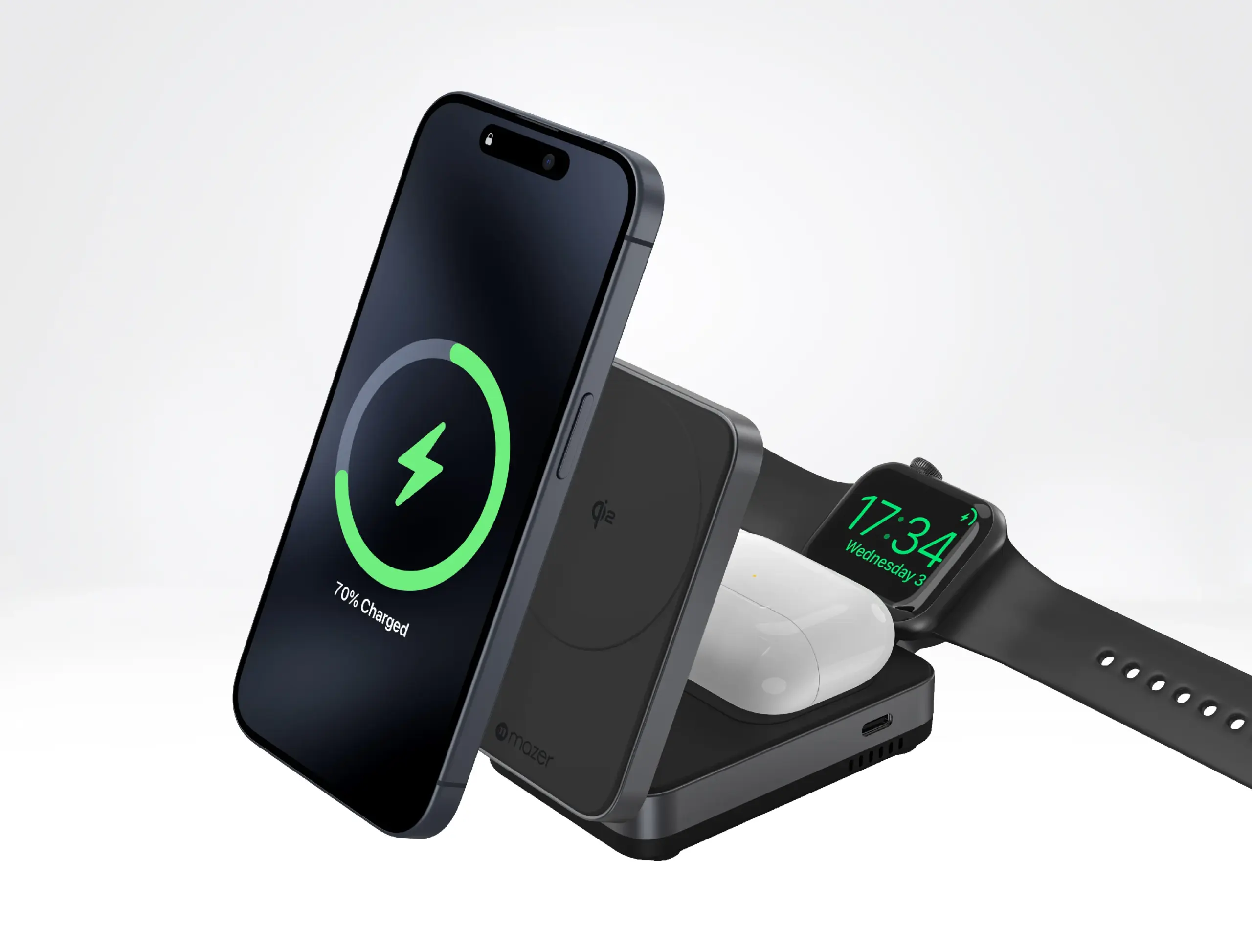 MagFold Trio Qi2 Certified 15W Foldable 3-in-1 Wireless Charger