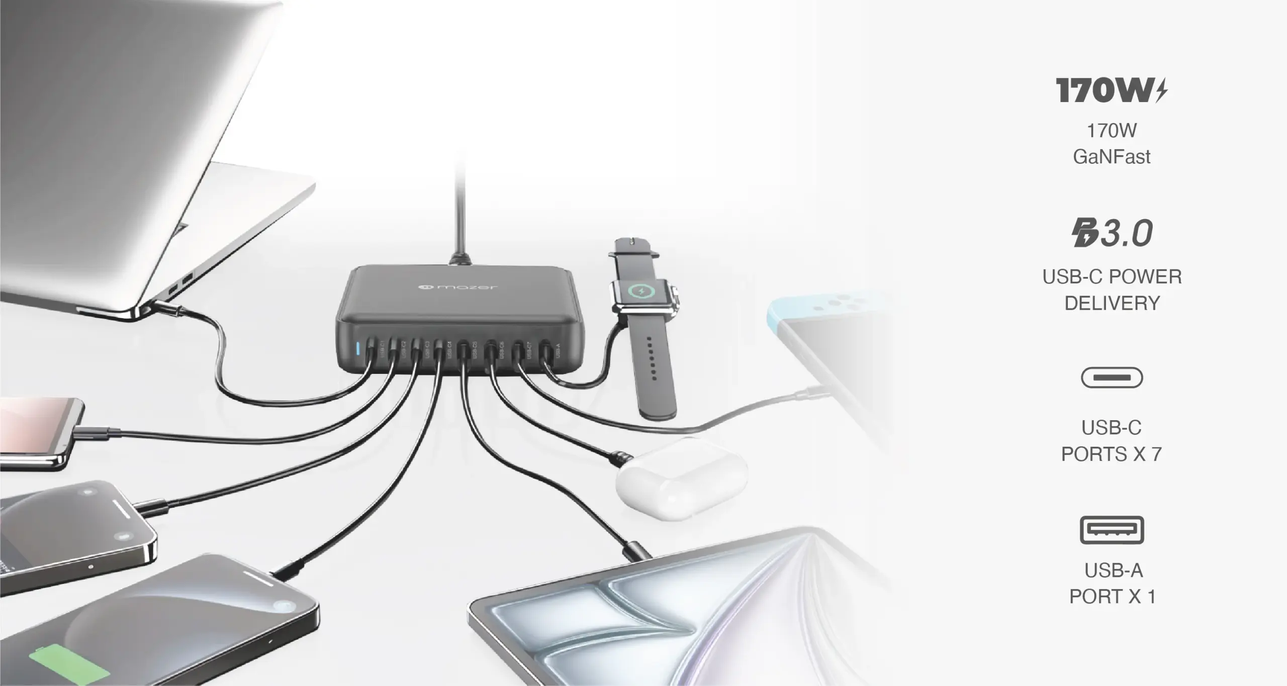 Mazer GaNPrestige V5 8-in-1 Charging Hub 170W