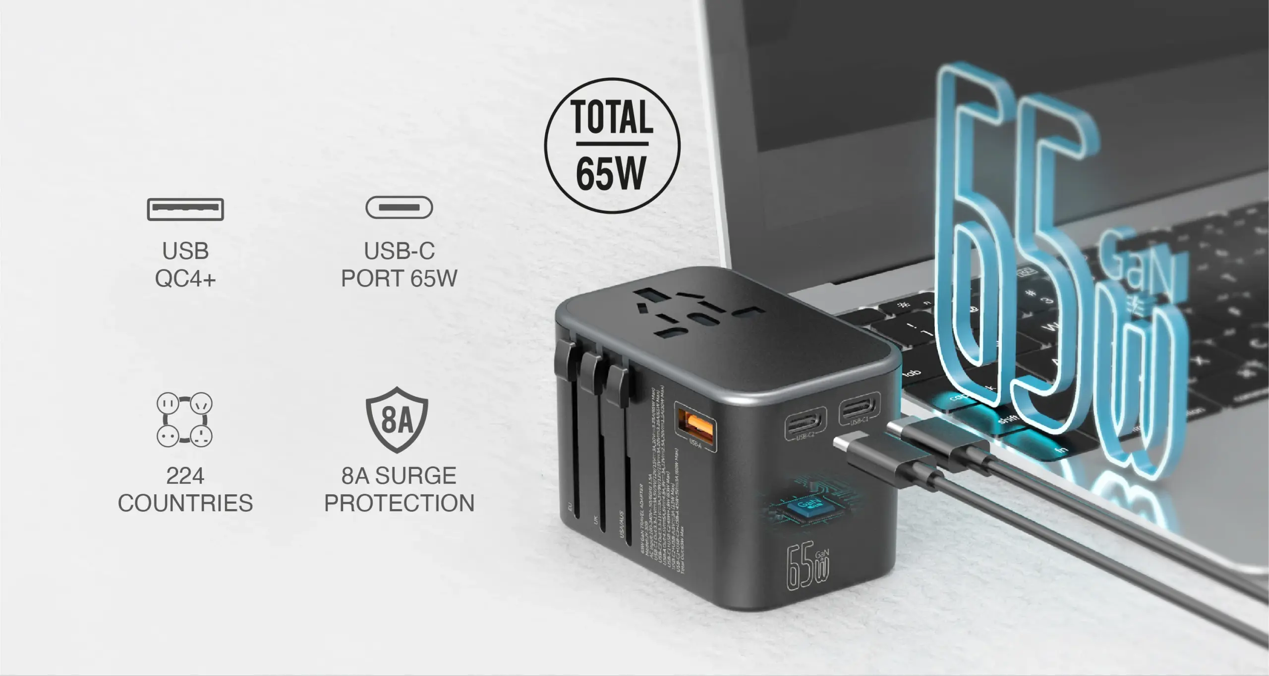 Mazer Infinite Travel 65W Gan Universal Travel Charger