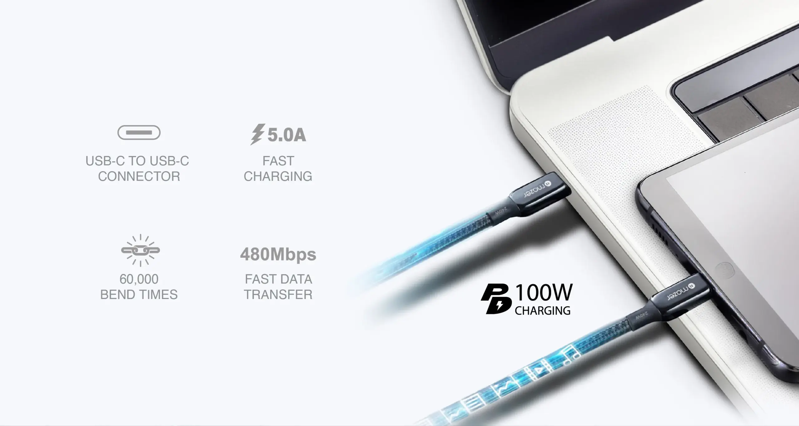 Mazer InfiniteLink Pro 3 USB C to USB C Cable 100W (Braided)