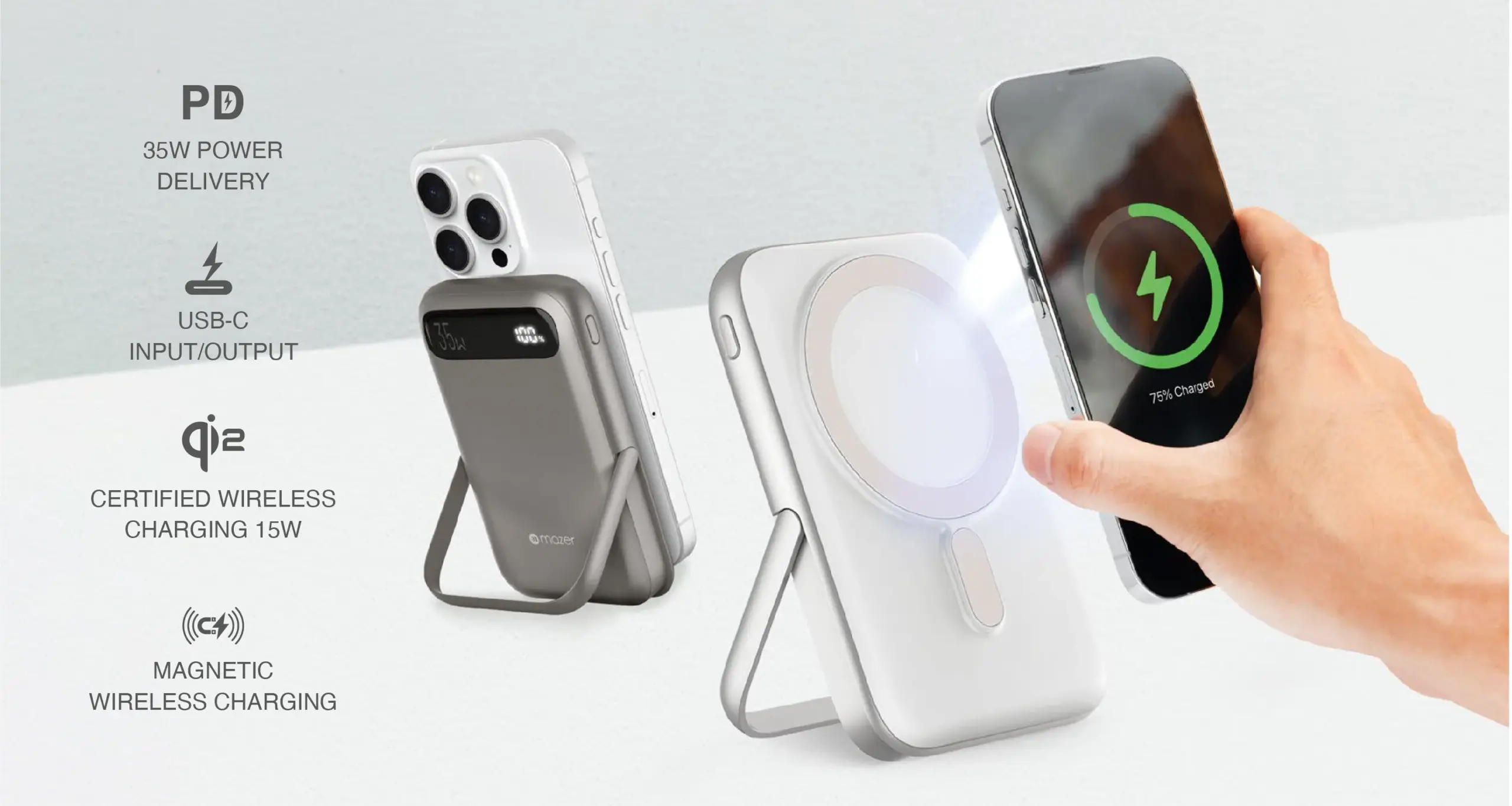 Mazer MagAir17 10,000mAh Magnetic Wireless Power Bank Qi2 Certified 15W