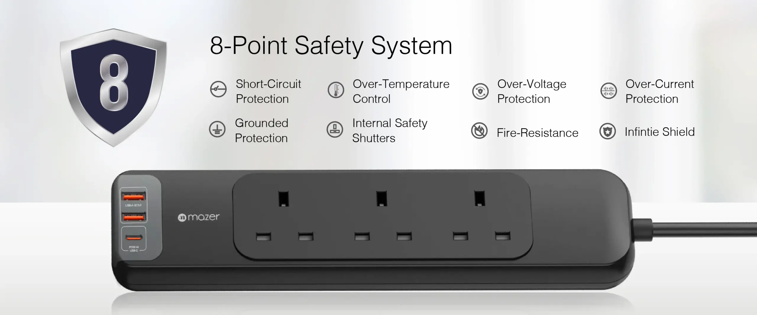 Mazer Power strip with 3 outlets & PD30W